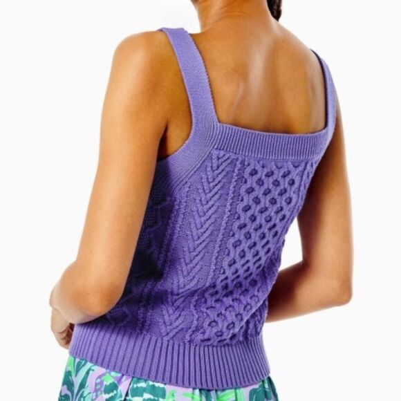 NWT Lilly Pulitzer Evanie Knit Tank Top Sweater Shirt Mystical Purple Violet L - Picture 2 of 13